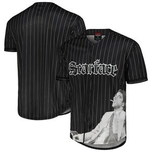 REASON‎ Scarface Tony Montana Pinstripe Baseball Jersey Black Men's Size S *NEW*